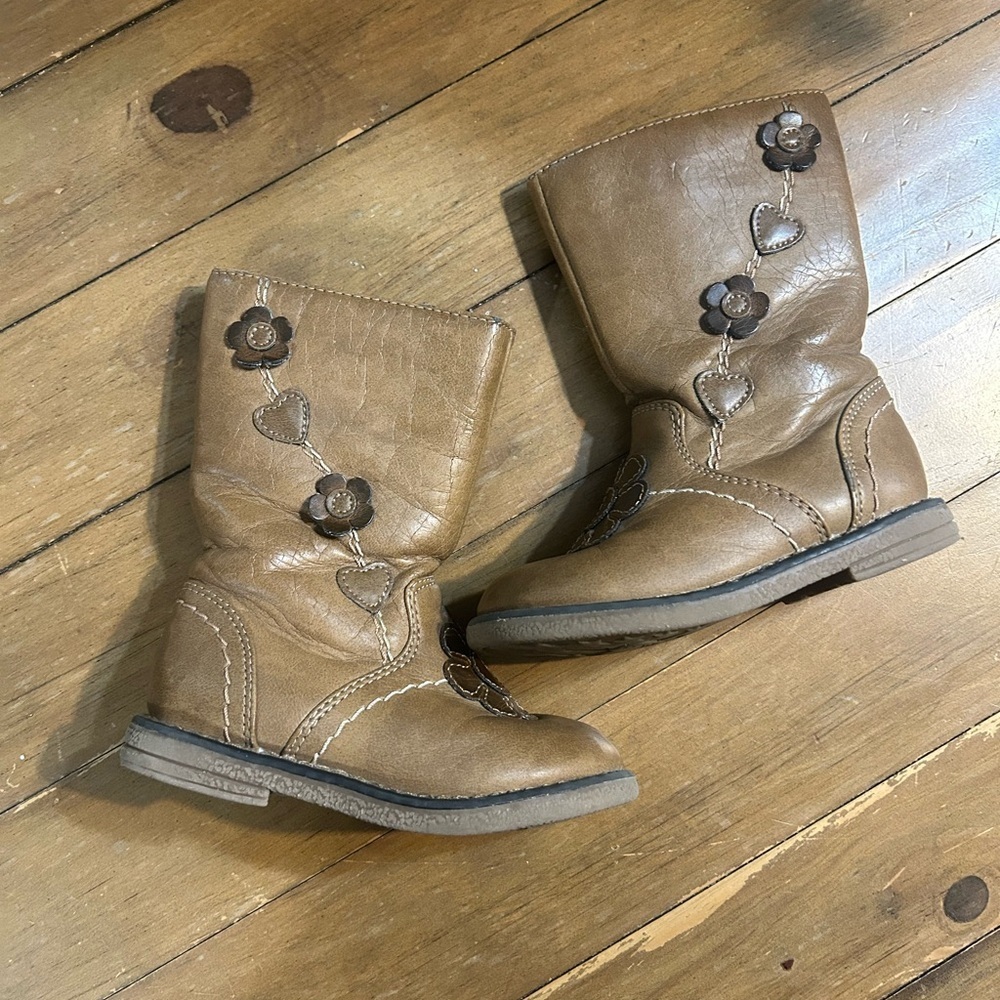 Sonoma Kids Brown Faux Leather Boots with Floral Design